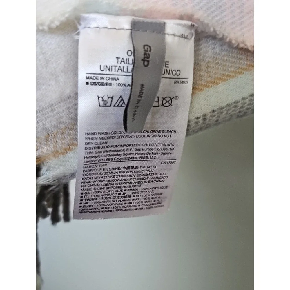 Gap Striped Fringe Wrap Blanket Scarf Cream Grey Pink Tan One Size Acrylic